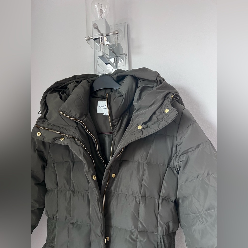 Women's Long Quilted Coat - Olive. Cole Haan size SP - Picture 5 of 15